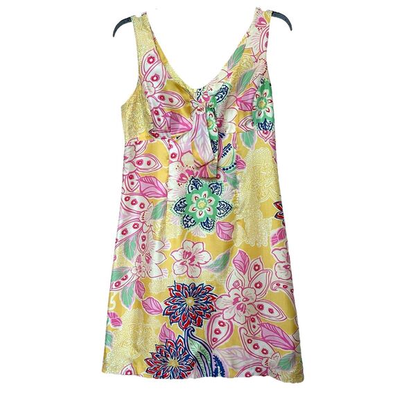 Jade Dresses & Skirts - Silk Jade Melody Tam Dress 6 Midi Sleeveless Floral Vibrant Yellow Pastel Bright